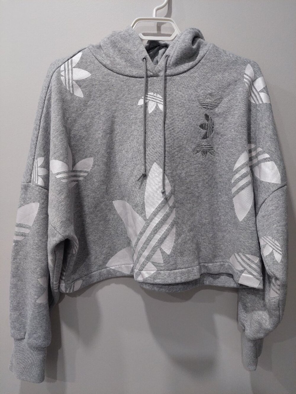 adidas Originals Women's Sz S Cropped Hoodie Large Logo Grey